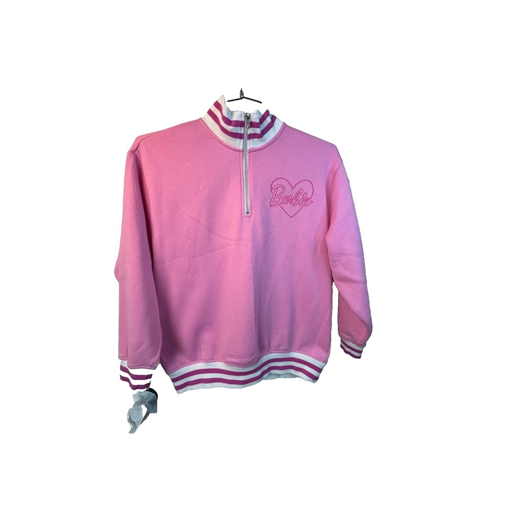 Barbie Pink Quarter Zip Fleece Jacket w/Stripes & Logo Large